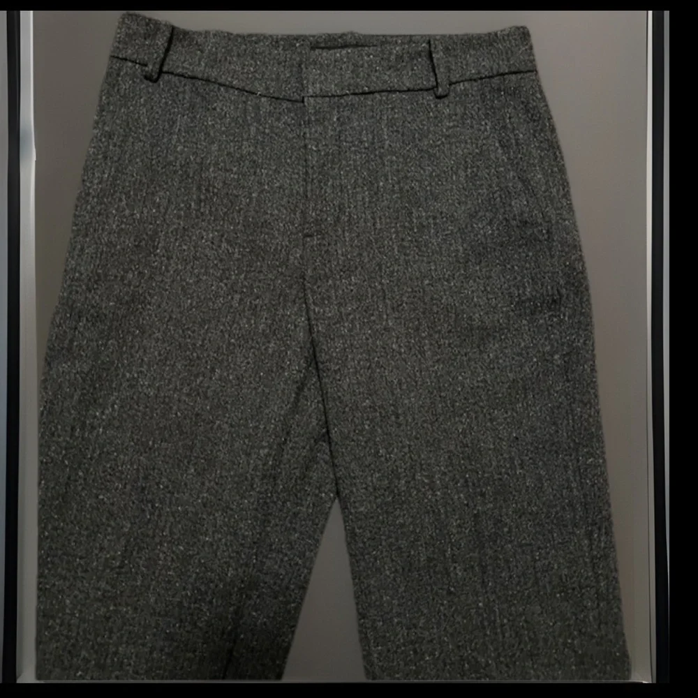 Zara Basic Side Pockets W/Front Zip, Button, & Metallic Hook Wool Grey Trousers